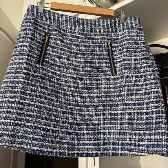 LOFT Petite Blue Tweed Zip Front Mini Skirt – Size 10P - Picture 1 of 5